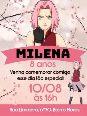 Convite de Aniversário Tema Sakura para Editar Online