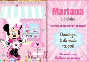 Convite Aniversário Confeitaria da Minnie para Editar Online