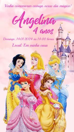 Convite Aniversário Princesas da Disney para Editar Online