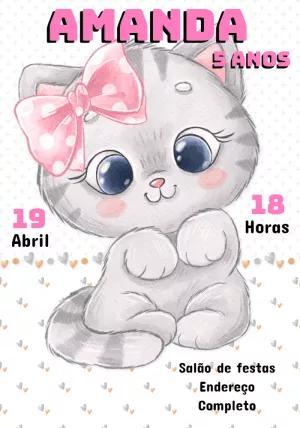 Convite Aniversário Gatinha Fofa para Editar Online