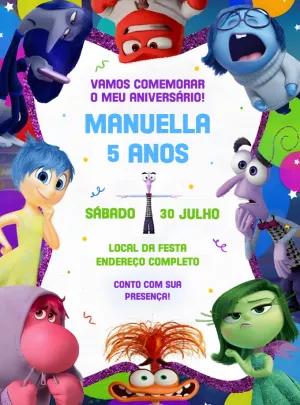 Convite Aniversário Divertida Mente com Personagens para Editar
