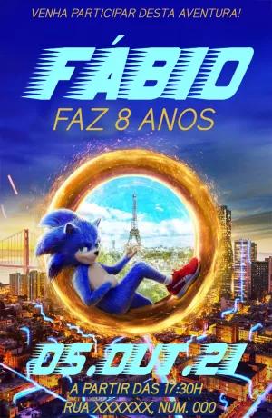 Convite de Aniversário Sonic do Filme para Editar Online