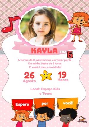 Convite Aniversário Três Palavrinhas com Foto para Editar Online
