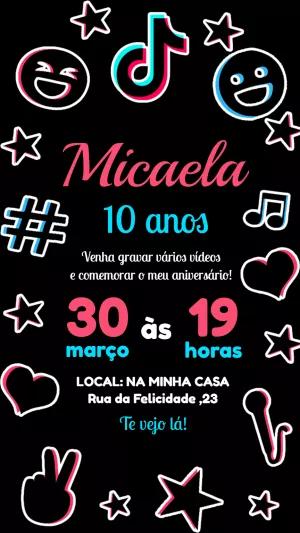 Convite de Aniversário Tema TikTok para Editar Online