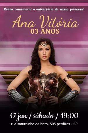 Convite Aniversário Mulher Maravilha para Editar Online