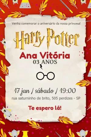 Convite de Aniversário Harry Potter para Editar Online
