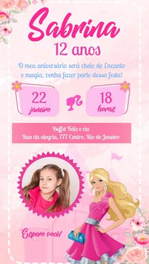 Convite Aniversário da Barbie com Foto para Editar Online