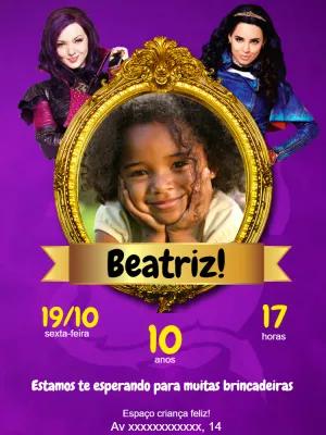 Convite Aniversário Descendentes com Foto para Editar Online