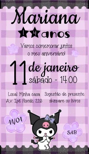 Convite de Aniversário Kuromi Editável para Enviar