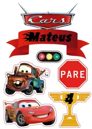 Topo de Bolo Carros com Personagens para Editar Online