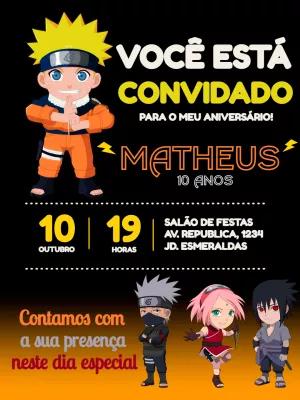 Convite Aniversário Naruto Editável com Personagens Online