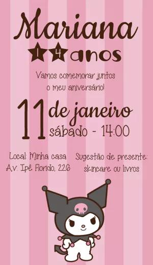 Convite de Aniversário Kuromi para Editar e Imprimir