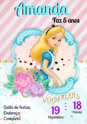 Convite Aniversário Alice no País das Maravilhas para Editar