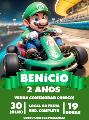 Convite Aniversário Mario Kart Luigi para Editar Online