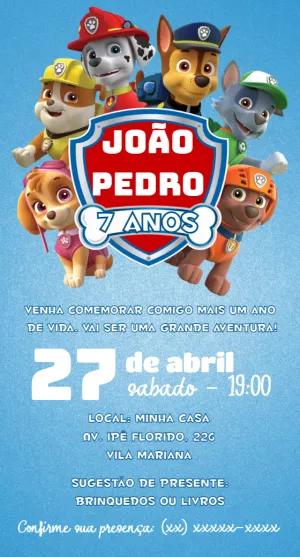 Convite de Aniversário Patrulha Canina para Editar Online