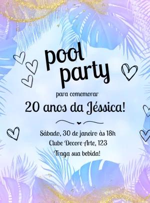 Convite Aniversário Pool Party Tropical para Editar Online