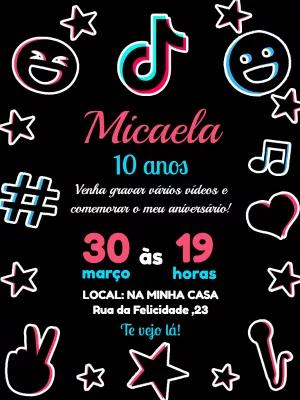 Convite de Aniversário Tema Tiktok com Ícones para Editar Online