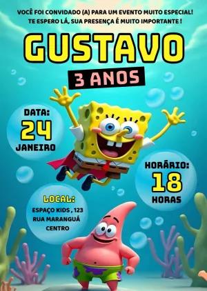 Convite de Aniversário Bob Esponja para Editar Online