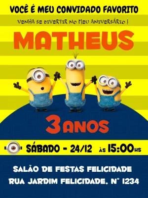 Convite de Aniversário Minions Divertido para Editar Online