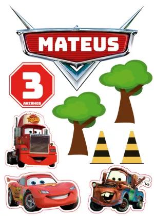 Topo de Bolo Carros para Aniversário Editável Online