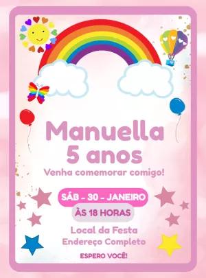 Convite de Aniversário Arco Íris Colorido para Editar Online