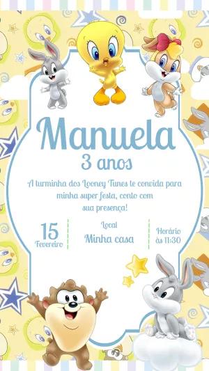 Convite de Aniversário Looney Tunes Baby para Editar Online