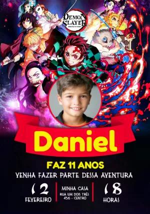 Convite de Aniversário Demon Slayer com Foto para Editar Online