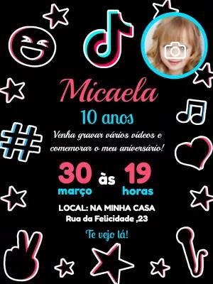 Convite Aniversário TikTok com Foto para Editar Online