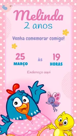 Convite Aniversário Galinha Pintadinha Rosa para Editar Online
