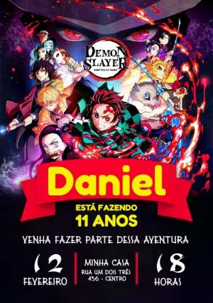 Convite Aniversário Demon Slayer com Personagens para Editar Online