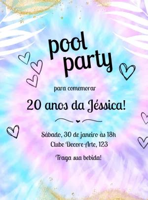 Convite Aniversário Pool Party Tie Dye para Editar Online