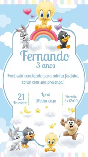 Convite de Aniversário Looney Tunes Baby para Editar Online