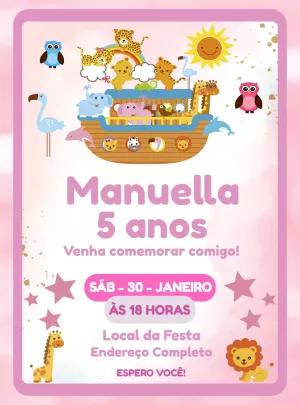 Convite Aniversário Arca de Noé Menina para Editar Online