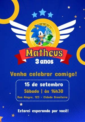 Convite de Aniversário Sonic Editável Online para Imprimir