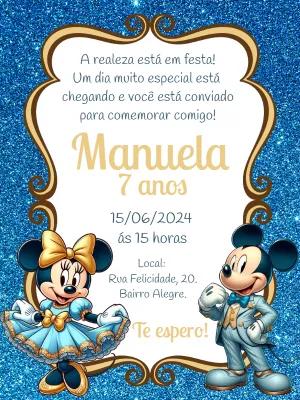 Convite Aniversário Mickey e Minnie Realeza para Editar Online