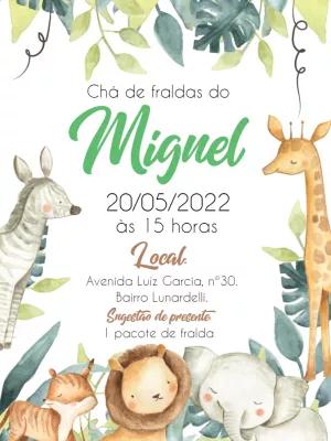 Convite Chá de Fraldas Safari Aquarela para Editar Online
