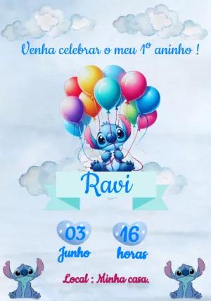 Convite Aniversário Stitch Fofo para Editar e Imprimir