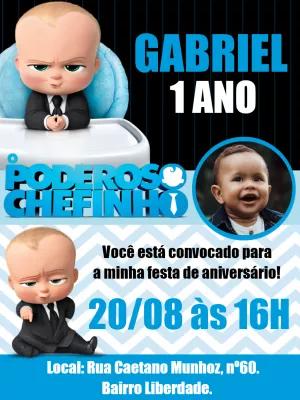 Convite Aniversário Poderoso Chefinho com Foto para Editar