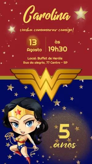 Convite de Aniversário Mulher Maravilha para Editar Online