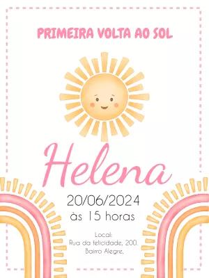 Convite Aniversário Primeira Volta ao Sol Rosa para Editar