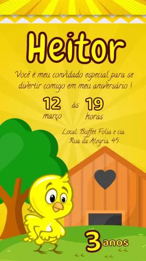 Convite Aniversário Pintinho Amarelinho Infantil para Editar