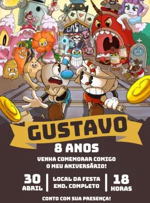 Convite de Aniversário Cuphead com Personagens para Editar Online