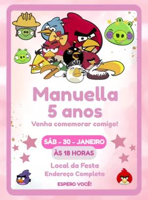 Convite de Aniversário Angry Birds Rosa para Editar Online