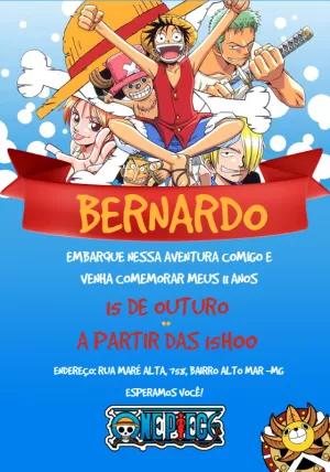 Convite de Aniversário One Piece com Personagens para Editar