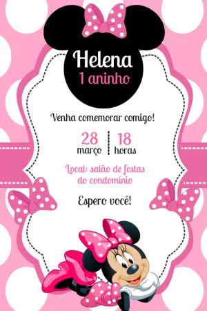 Convite de Aniversário Minnie Mouse Rosa para Editar Online