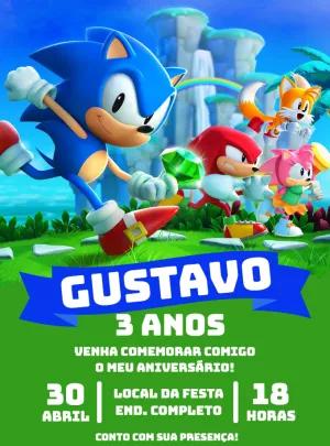 Convite de Aniversário Sonic para Editar Online e Imprimir