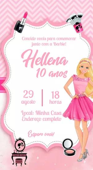 Convite Aniversário Barbie Rosa para Editar e Enviar Online