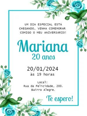 Convite de Aniversário Floral Azul Tiffany para Editar
