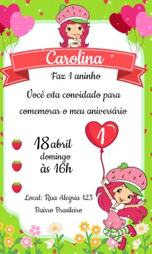 Convite Aniversário Moranguinho para Editar Online