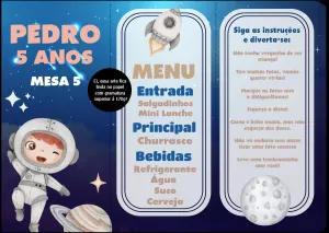 Menu de Mesa Astronauta para Festa Infantil Editável Online
